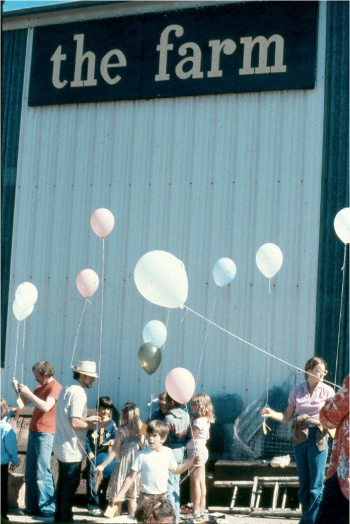 Scene from Crossroads Community (the farm) - Community Celebration © 1976 Bonnie Ora Sherk