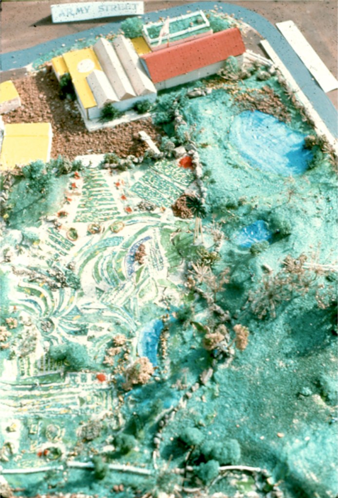 Model of Crossroads Community (the farm) © 1976 Bonnie Ora Sherk